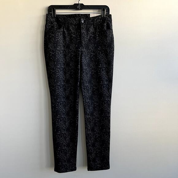 Chico's Slim Leg Ponte Pant 4 Pocket Black Grey Leopard Animal Print 2 NWT - Picture 1 of 7